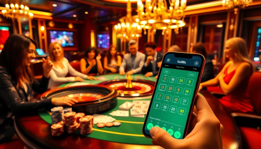 Players enjoying games at a vibrant casino table while using https://go8s.bio/ for online betting.