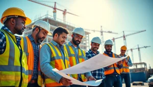 Showcase vibrant careers in construction with diverse professionals collaborating on-site.