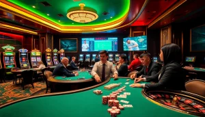 Players engage in exciting poker action at k88win's luxurious casino tables.