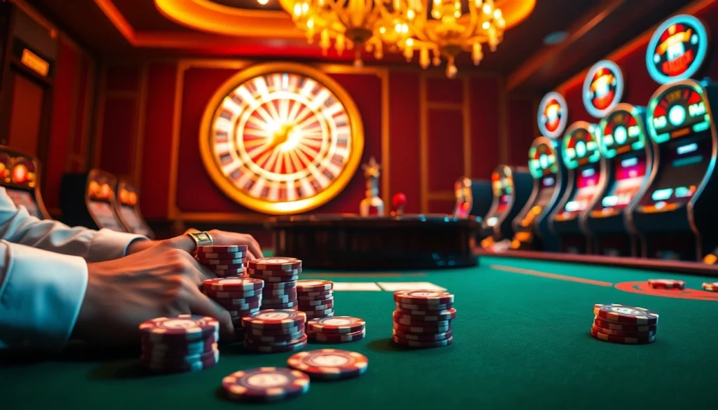 Players engaging at the KP88 casino table with poker chips and cards in play.