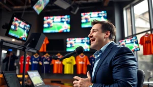 Watch sports updates at https://sportnation.nz with a lively broadcaster in a vibrant studio setting.