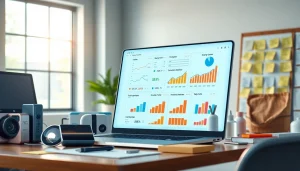 The best Amazon repricer analytics in a bright office environment with charts and products.