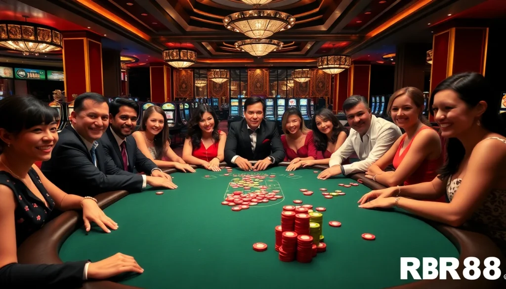 Casino gaming action at https://rr88.wales/ with players enjoying a luxurious poker game.