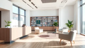 Real Estate modern office space with welcoming atmosphere and bright lighting for clients