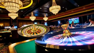 Experience the thrilling atmosphere of UU88 casino with a spinning roulette wheel and vibrant poker chips.