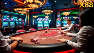 Experience the exhilaration of baccarat at the luxurious XX88 casino table with vibrant games in action.