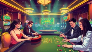 Exciting casino scene with players enjoying Baccarat and poker games on kkwin.in platform.