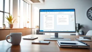 Professional workspace featuring WPS办公软件 on a sleek computer, symbolizing efficiency and productivity.