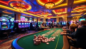 Experience the excitement of God345 casino with vibrant gameplay on a bustling casino floor.