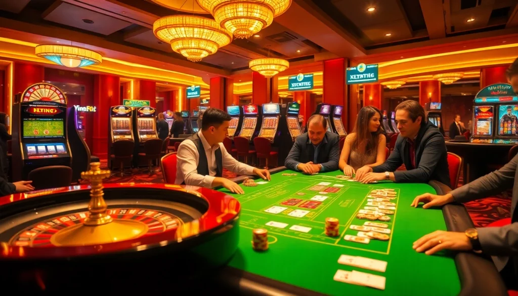 Players engaging in thrilling casino games like poker at XX88, filled with vibrant colors and excitement.