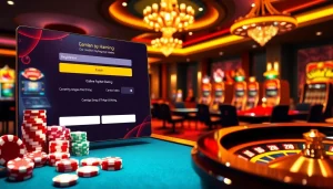 Engage in Đăng ký tài xỉu md5 with a vibrant casino scene, showcasing digital registration and thrilling gambling elements.