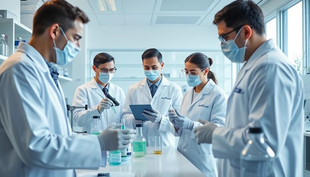 Exploring WIN55 in a modern lab setting with researchers conducting cannabinoid experiments.