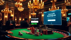 Players enjoying high-stakes poker while accessing dewanaga89 login at an elegant casino table.