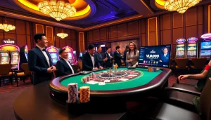 Experience the thrill of Vua99 at an exhilarating casino table with colorful poker chips and roulette.