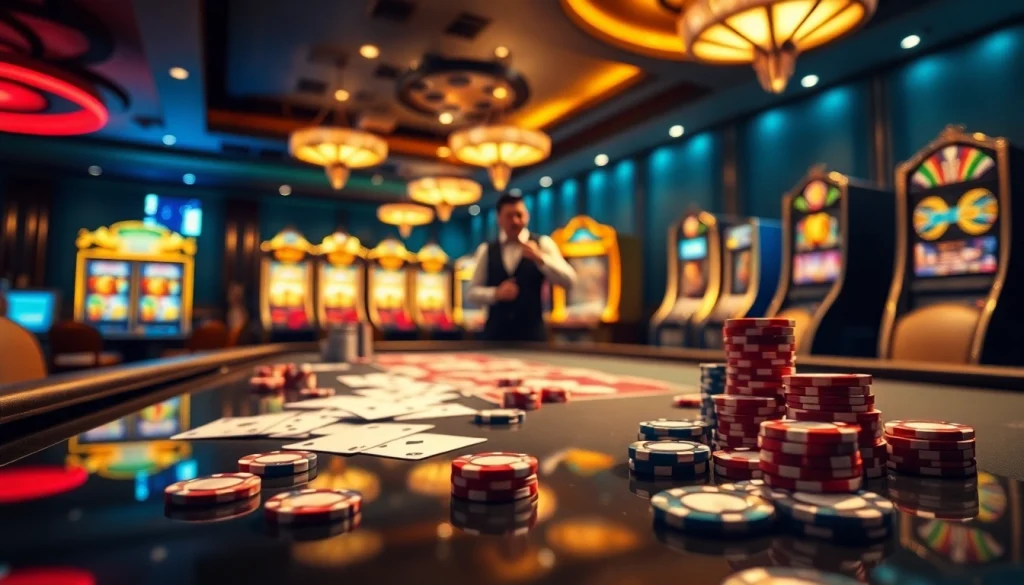 Engage with the thrilling world of nhà cái mm88 casino games featuring luxurious tables, vibrant slots, and lively atmosphere.
