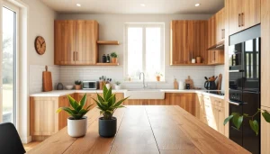 Showcase a beautiful kitchen renovation highlighting vibrant decor and inviting ambiance.