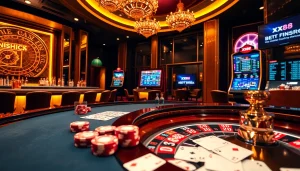 Experience thrilling betting action at https://xx88.promo/ with a luxurious casino atmosphere featuring roulette and slot machines.