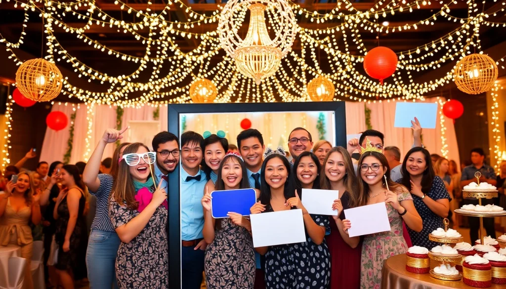 Rent a Photo Booth with cheerful guests enjoying a lively event atmosphere.