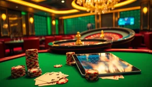 Engage with RR88's luxurious casino atmosphere featuring poker chips and a roulette wheel.