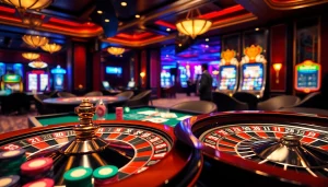 Pulsating casino atmosphere at https://topxx88.com/, featuring roulette and poker action.