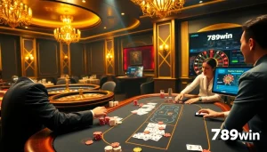 Exciting poker game in a luxurious casino atmosphere at 789win, featuring vibrant chips and cards.