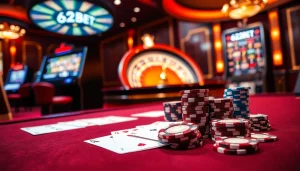 Engaging poker scene with 622BET elements, showcasing professional gaming atmosphere and luxury.