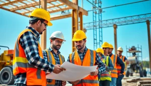 Construction association north carolina workers collaborating on a vibrant building site.