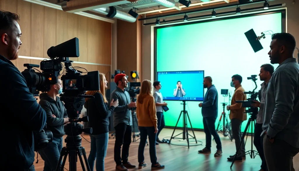 Engaging video production team at work in a Calgary studio showcasing collaboration and creativity.