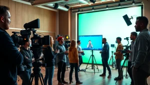Engaging video production team at work in a Calgary studio showcasing collaboration and creativity.