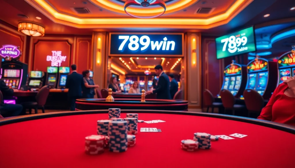 Experience thrilling gambling action at 789win's luxurious casino tables filled with cards and chips.