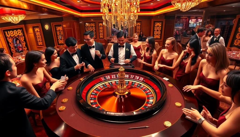 Experience the excitement of U888 casino with luxurious roulette and glamorous players.