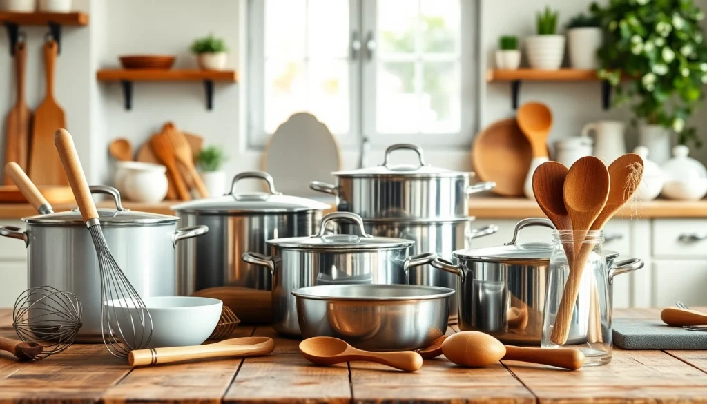 Arrange kitchenware NZ essentials attractively on a rustic table in a sunlit kitchen.