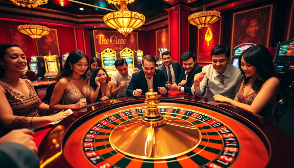 Experience the excitement of Tha bet with players at a vibrant casino table placing bets.
