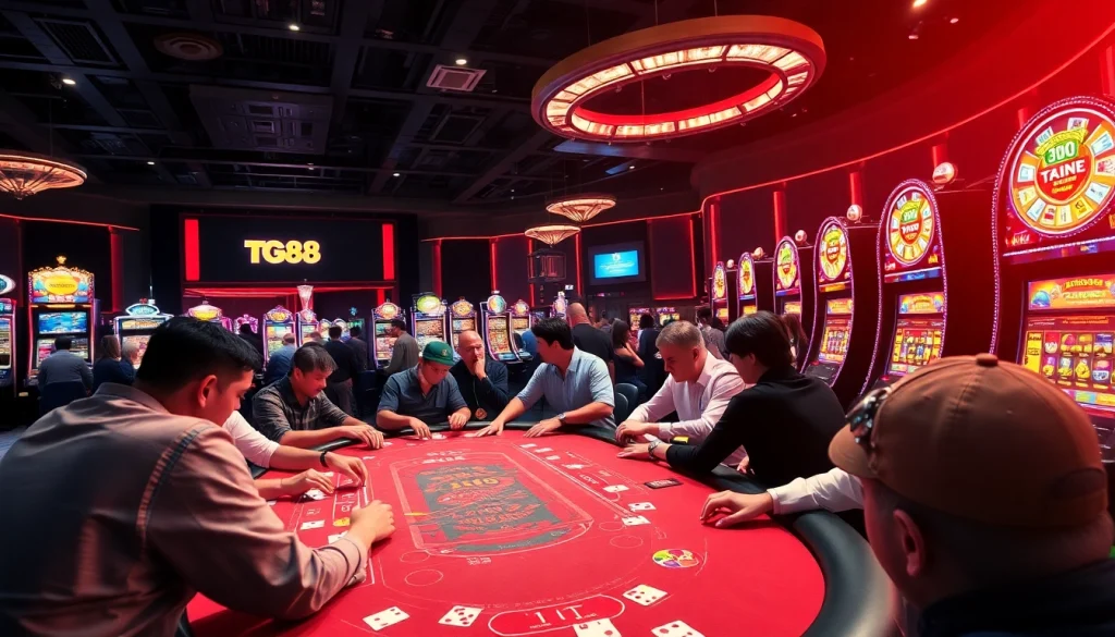 Engaging players at a vibrant TG88 casino table, symbolizing thrilling gambling excitement.
