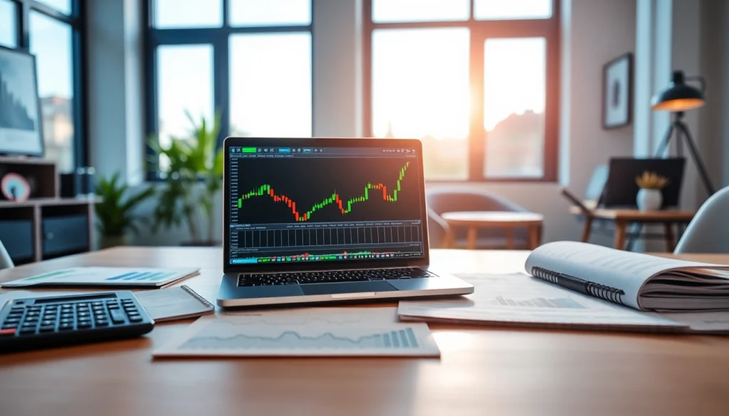 Trade efficiently with hotforex mt4 set up in a modern office environment.