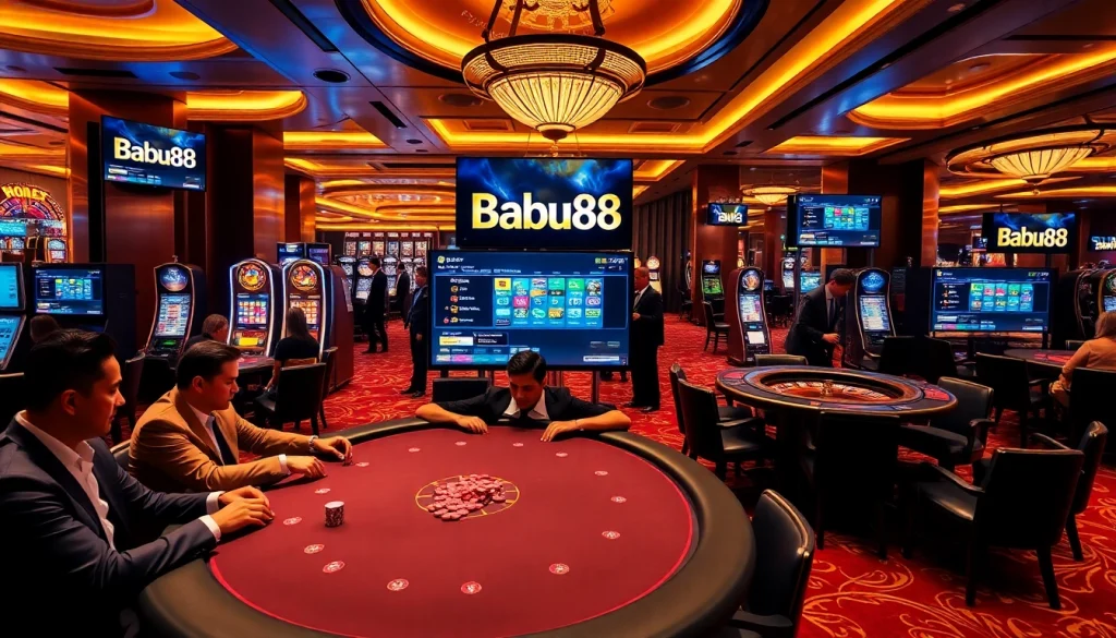 Babu88 online casino interface showcasing high-stakes poker and vibrant slot machines.