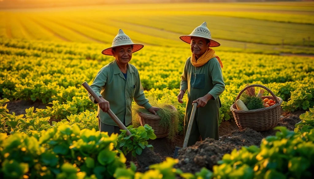 Petani toto sedang memanen hasil pertanian segar di ladang yang subur