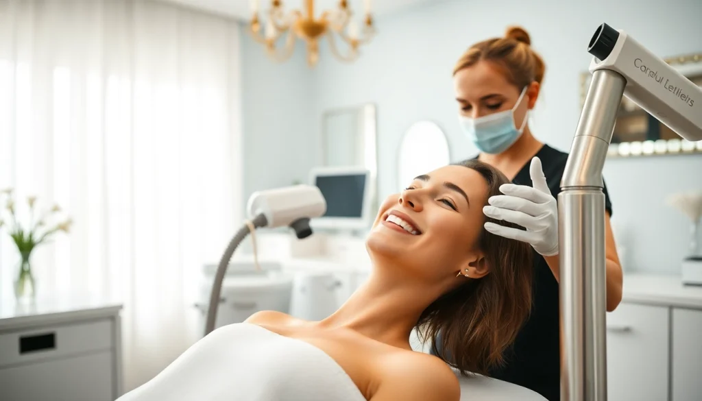 Client undergoing epilare definitiva laser treatment at Perfection Beauty Club, showcasing advanced technology and a professional environment.