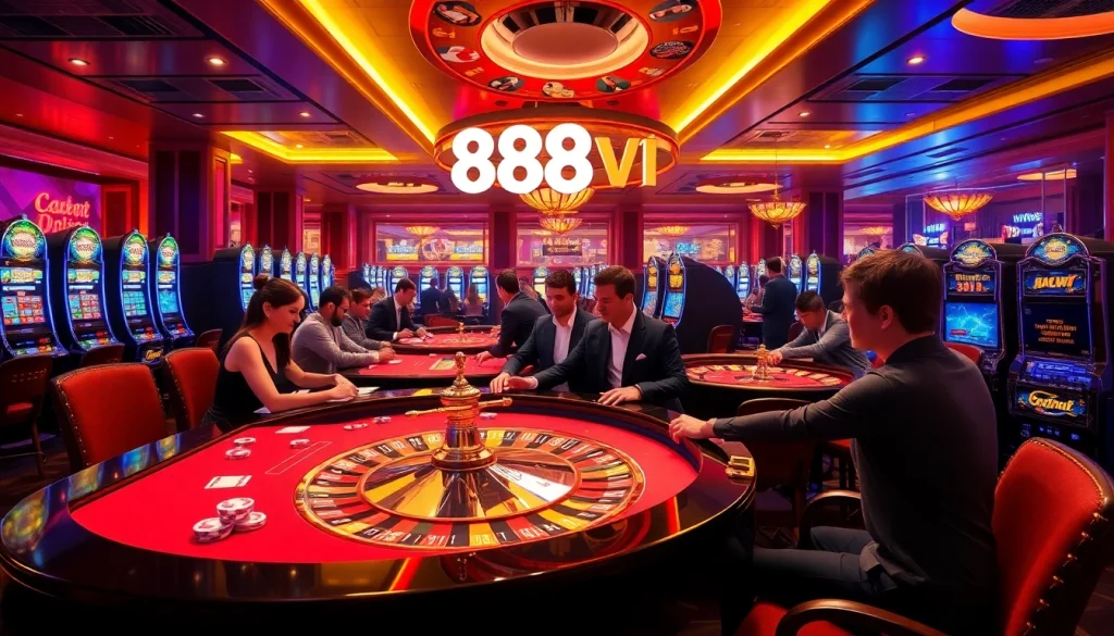Experience the excitement of 888VI with immersive casino gameplay featuring roulette and slot machines.