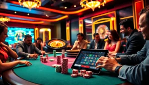 Exciting poker action at https://bet299app.com.br/ showcasing vibrant chips and online gambling elements.