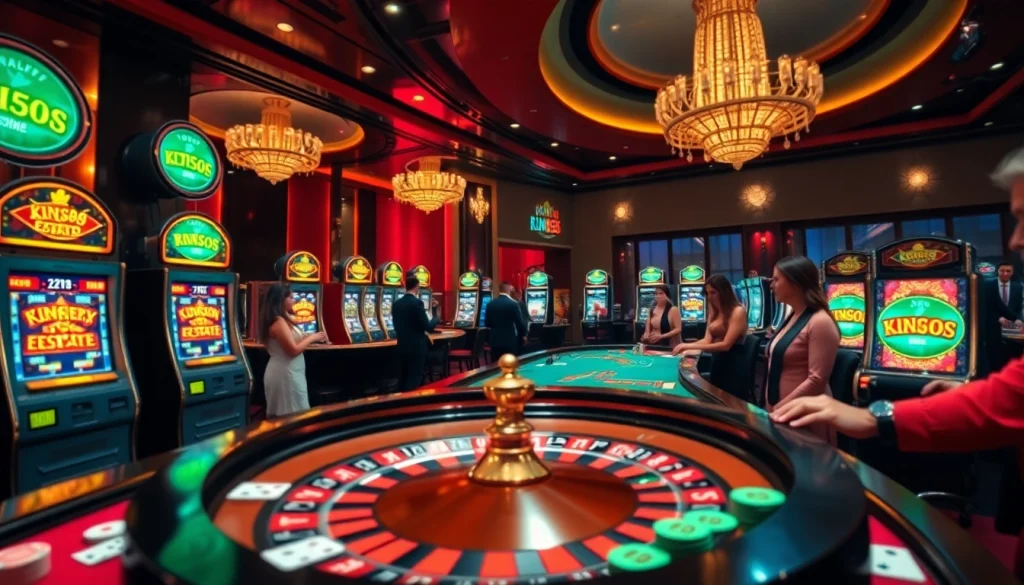 An engaging casino scene at king88.estate, featuring vibrant gaming tables and players experiencing the thrill of gambling.