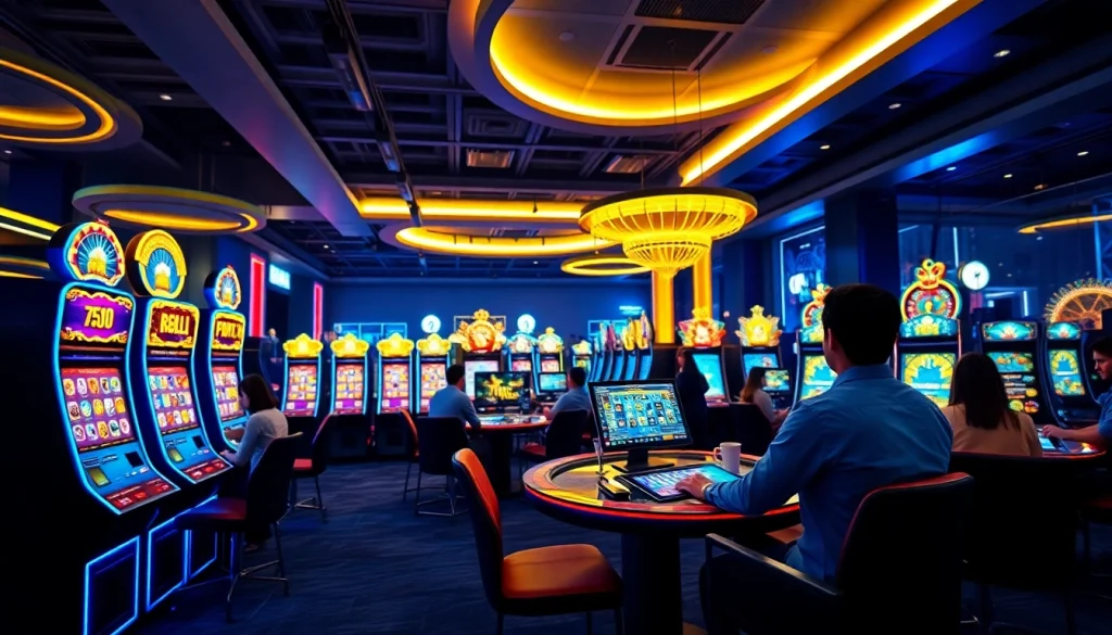 Engaging gaming atmosphere at the best online casinos in South Carolina featuring vibrant digital slots and players.