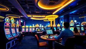 Engaging gaming atmosphere at the best online casinos in South Carolina featuring vibrant digital slots and players.