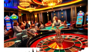 Join a thrilling cwin roulette game with vibrant colors and bright casino lights.