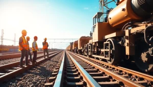 Railroad Contractors Near Me working collaboratively on a railway project.