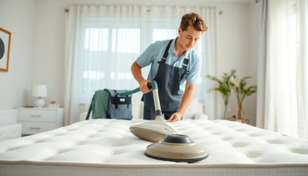 Experience top-quality mattress cleaning Dubai with a professional technician in a bright bedroom.