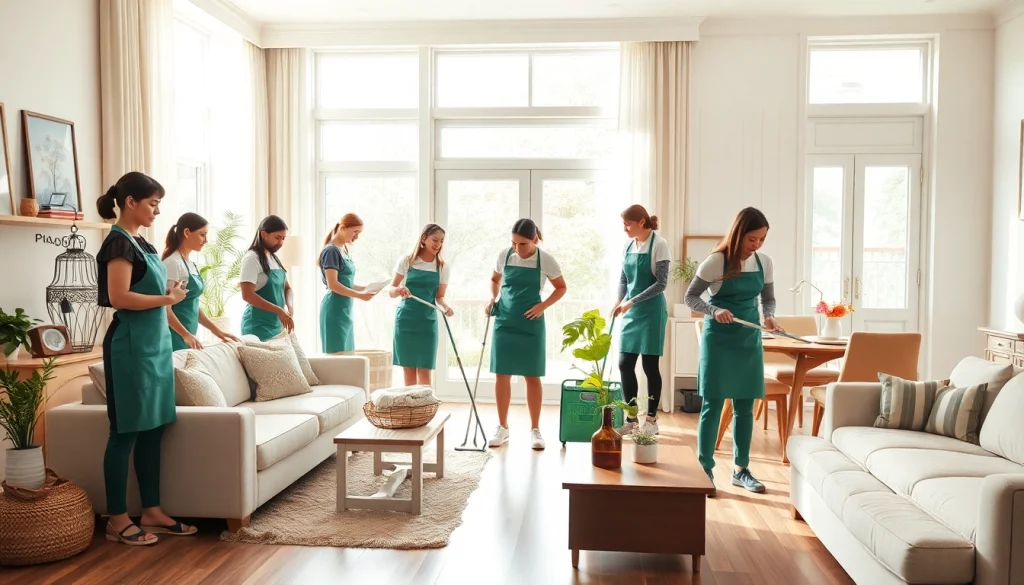 Dedicated team from maid agency providing exceptional cleaning services in a elegant home.