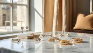 Showcasing beautiful jewelry pieces from https://valenciakey.es on a luxurious marble surface.