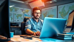 Truck Dispatch Services optimizing logistics with a dedicated professional dispatcher at work.