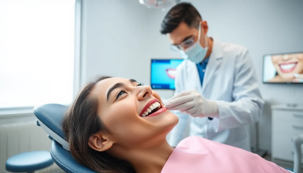 Teeth whitening Malaysia procedure with a dentist applying gel for a brighter smile.